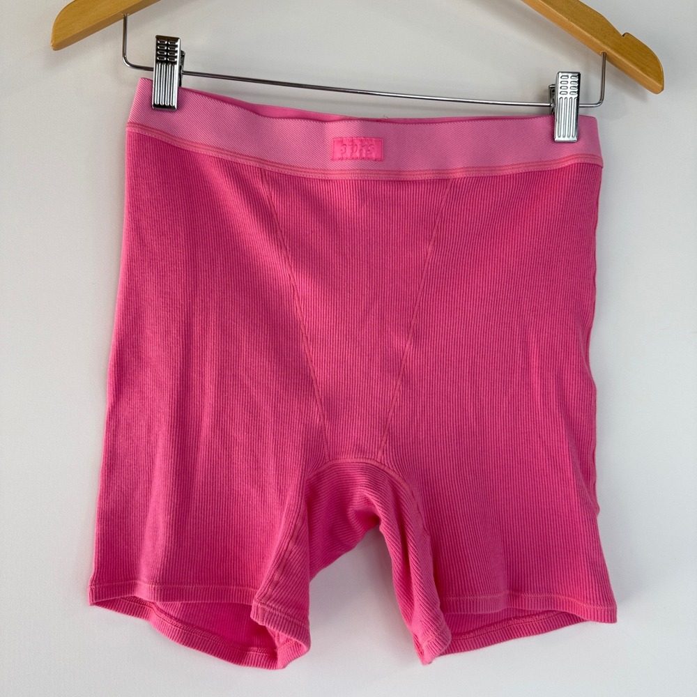SKIMS Cotton Rib Boxer Women Size Medium Pink Ribbed High Waisted Loungewear